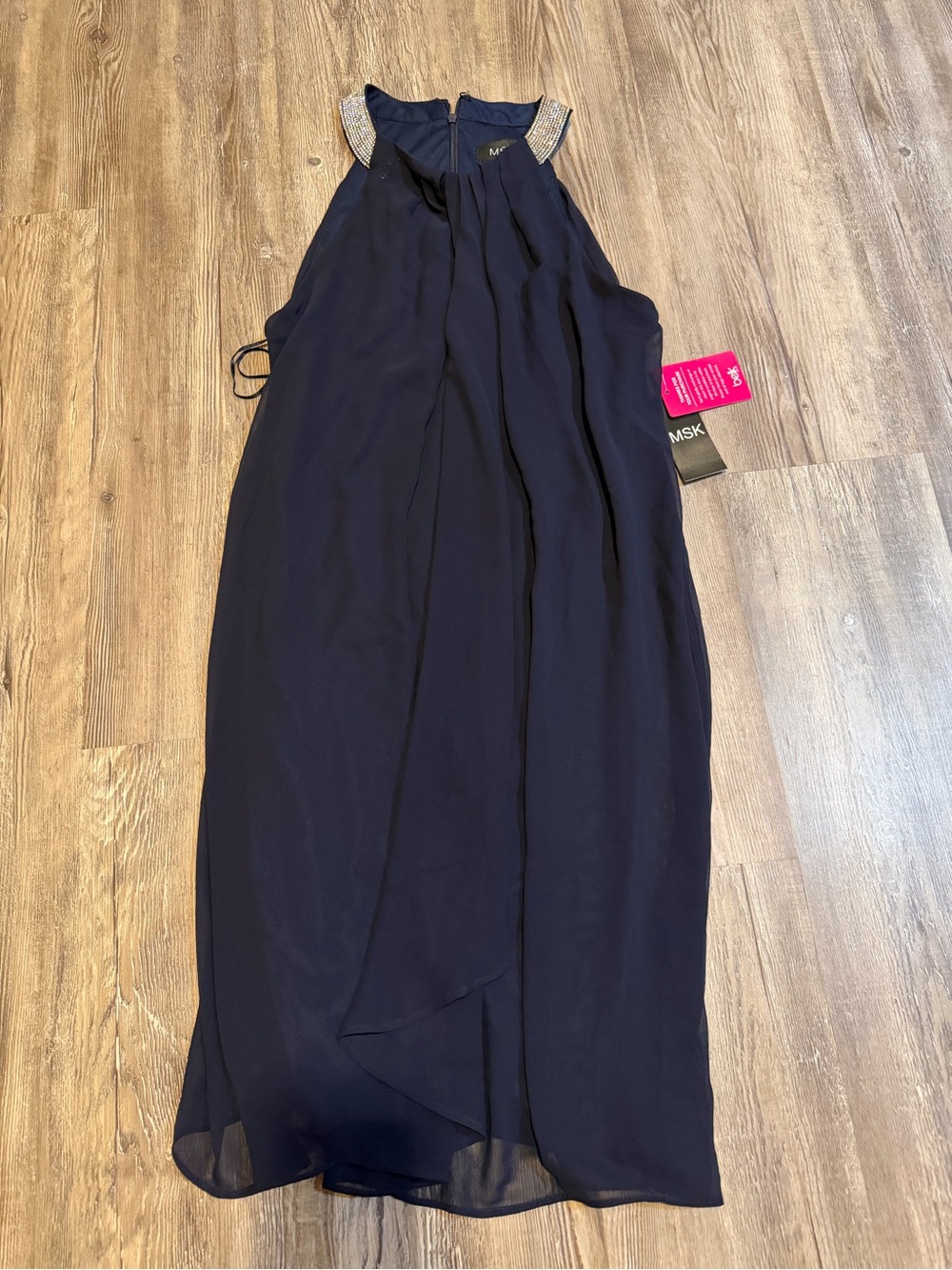 MSK Navy Embellished Halter Evening Dress size 8 NWT